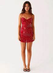 Vietta Sequin Cami Mini Dress - Red