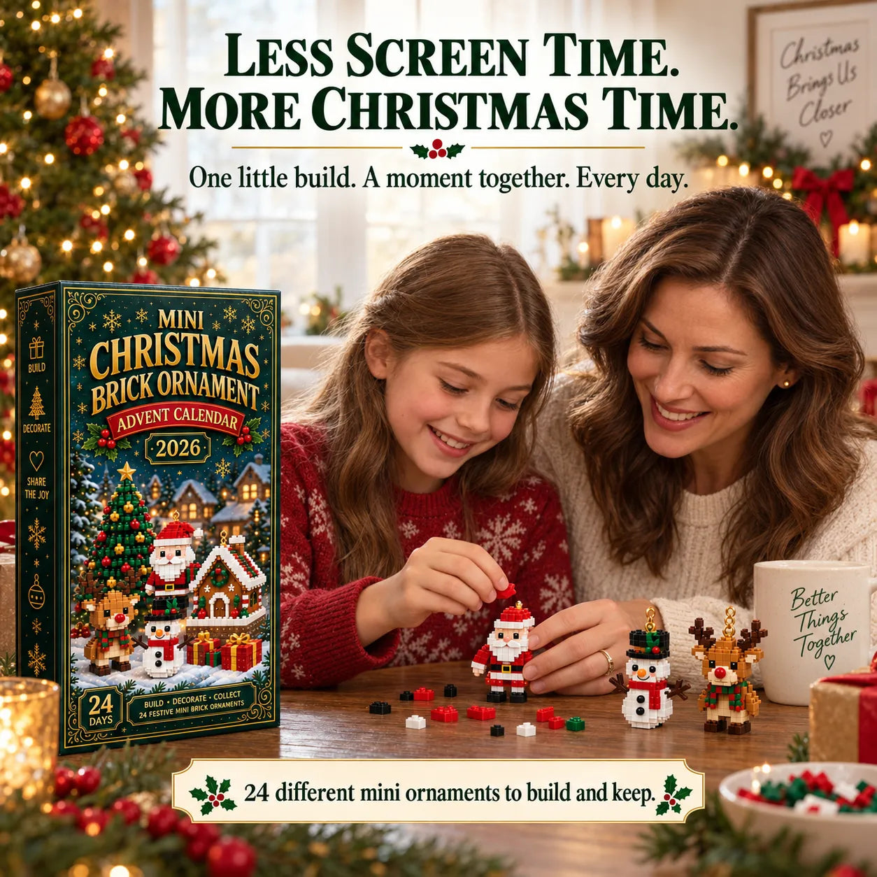 🎄24-Day Mini Christmas Brick Ornament Advent Calendar