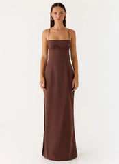 Off The Table Linen Maxi Dress - Chocolate