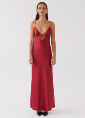 Flora Satin Maxi Dress - Cherry