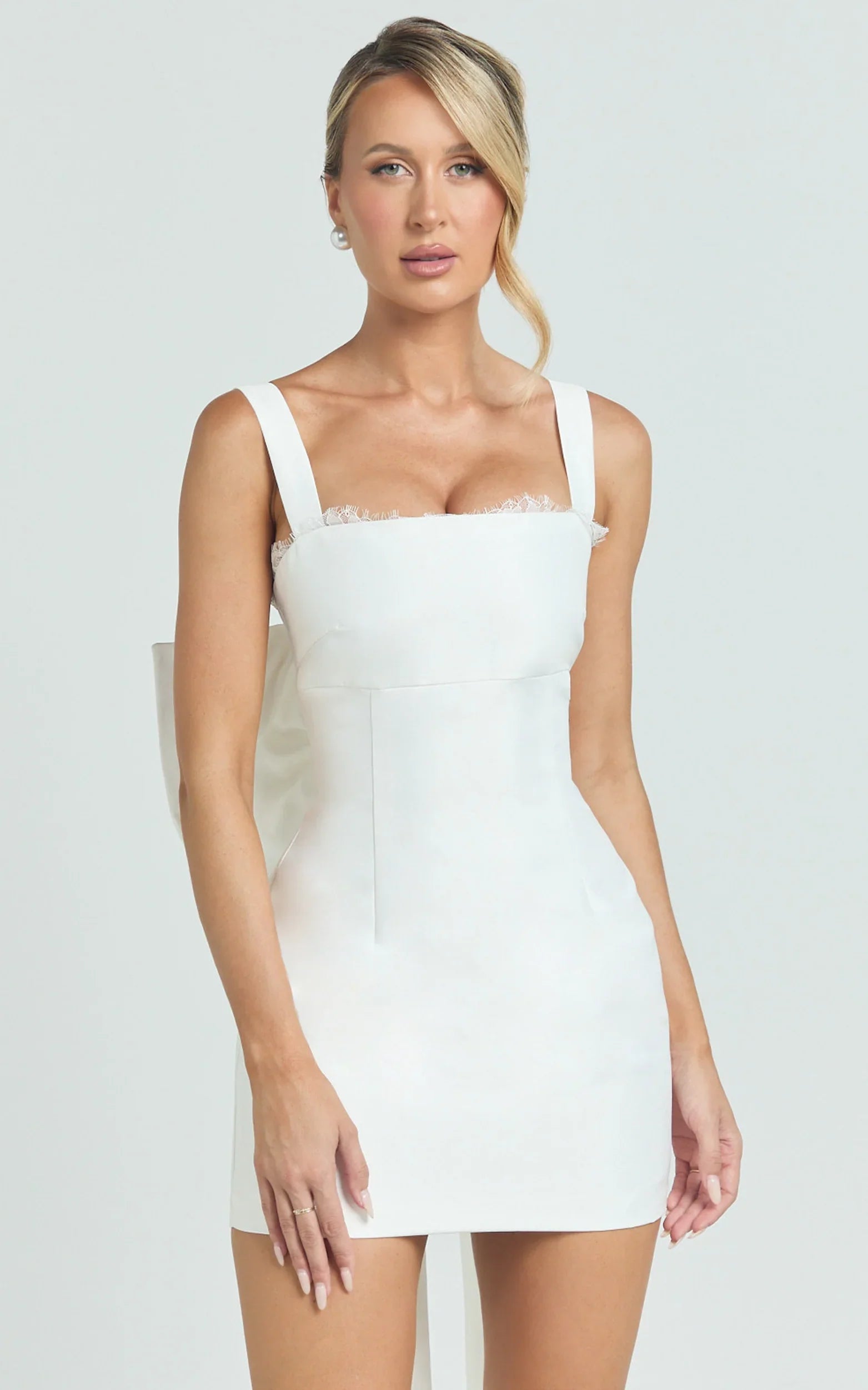 Alegra Mini Dress - Square Neck Fit And Flare Dress in Ivory
