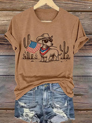 Women's Patriotic Dog Lover Printed Casual T-Shirt