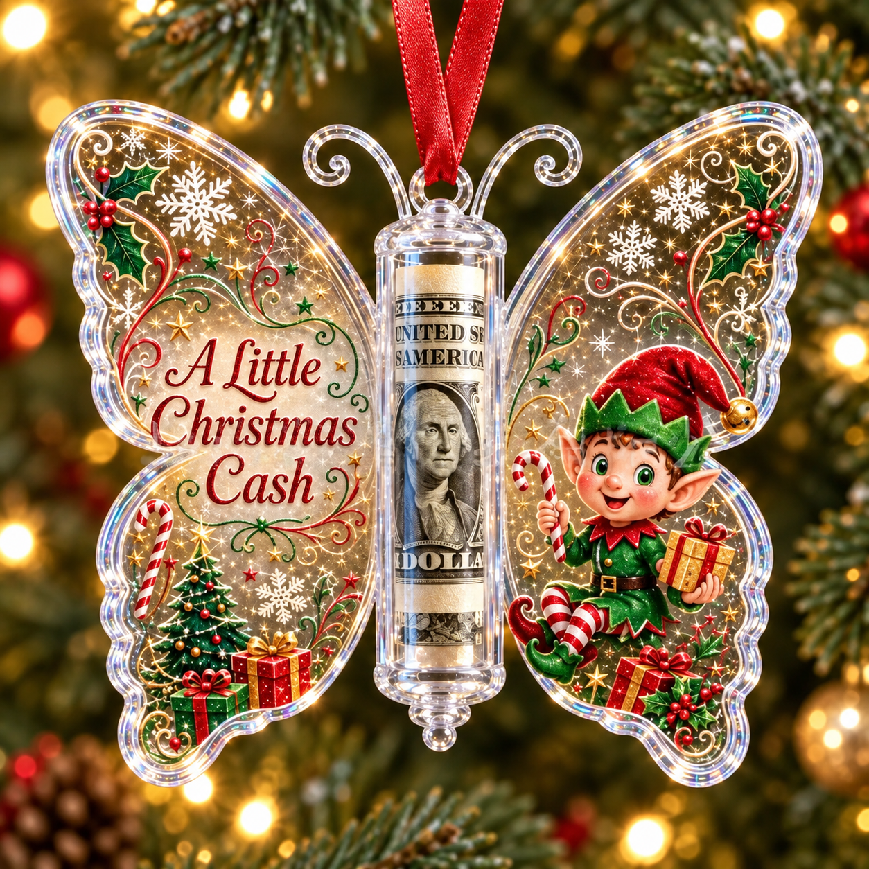 🦋💵 Christmas Cash Gift Butterfly Ornament🎄✨