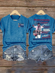 Women's  RED WHIET BLUE Print T-Shirt