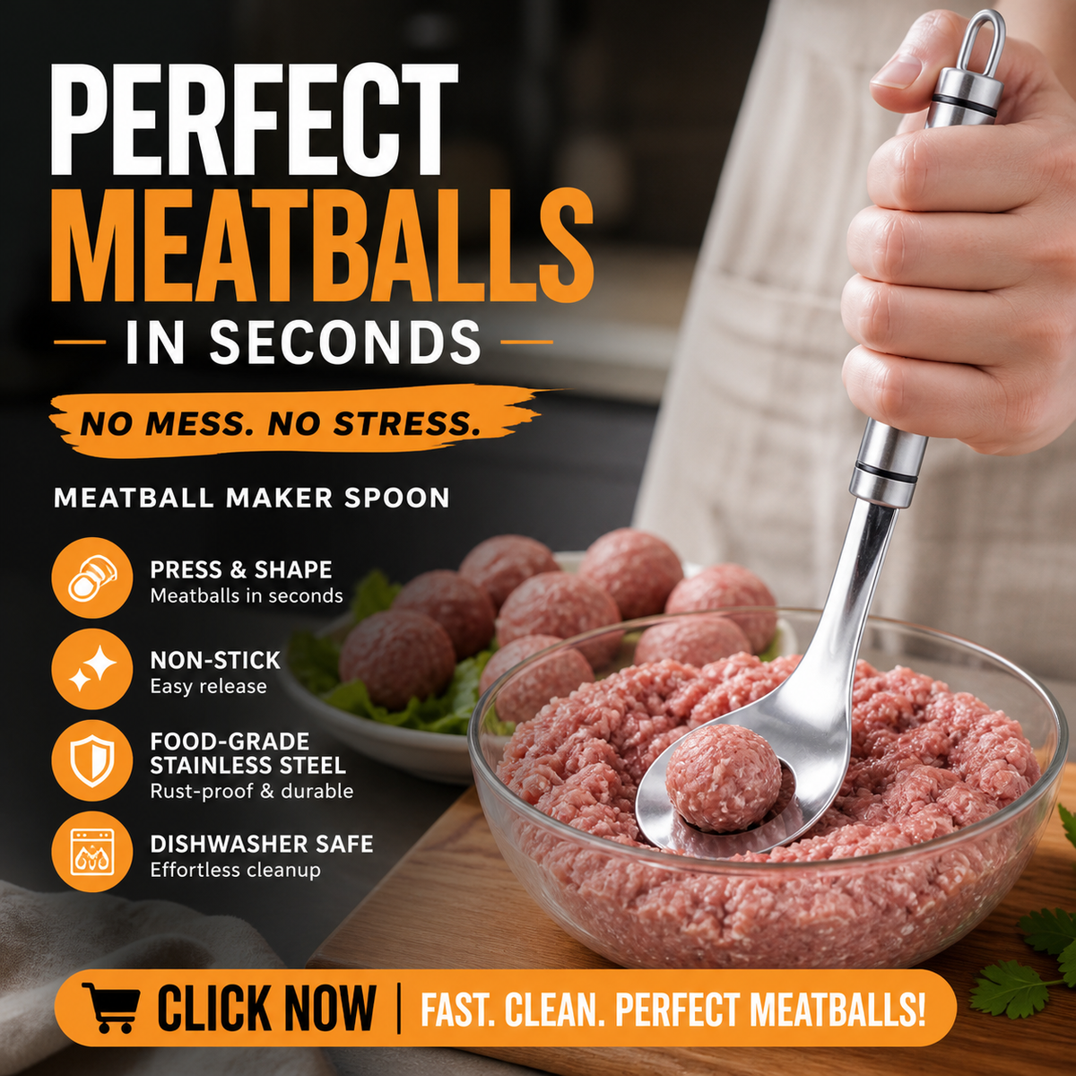 🎁 LIMITED-TIME 50% OFF  🍳 Stainless steel meatball spoon Forms uniform meatballs without getting your hands sticky.