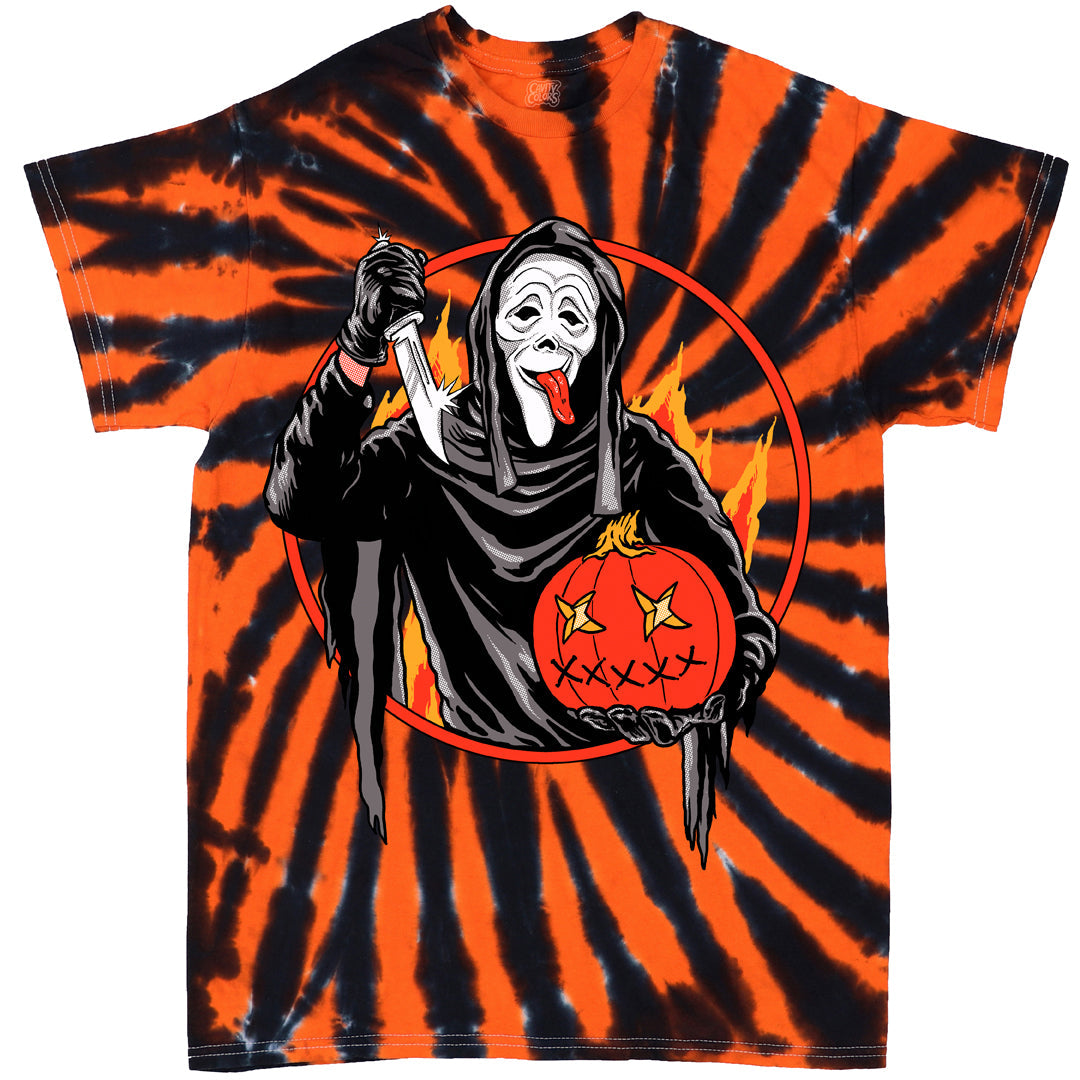 Unisex Ghost Face Spoof: Creepy Carver – Tie-Dye T-Shirt
